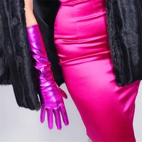 patent leather long gloves 40cm long section elbow simulation leather high elasticity pu bright leather bright purple red qpzh40