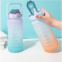 2 liter large capacity water bottle with bounce cover time marker fitness jugs gradient color cups outdoor frosted water bottle