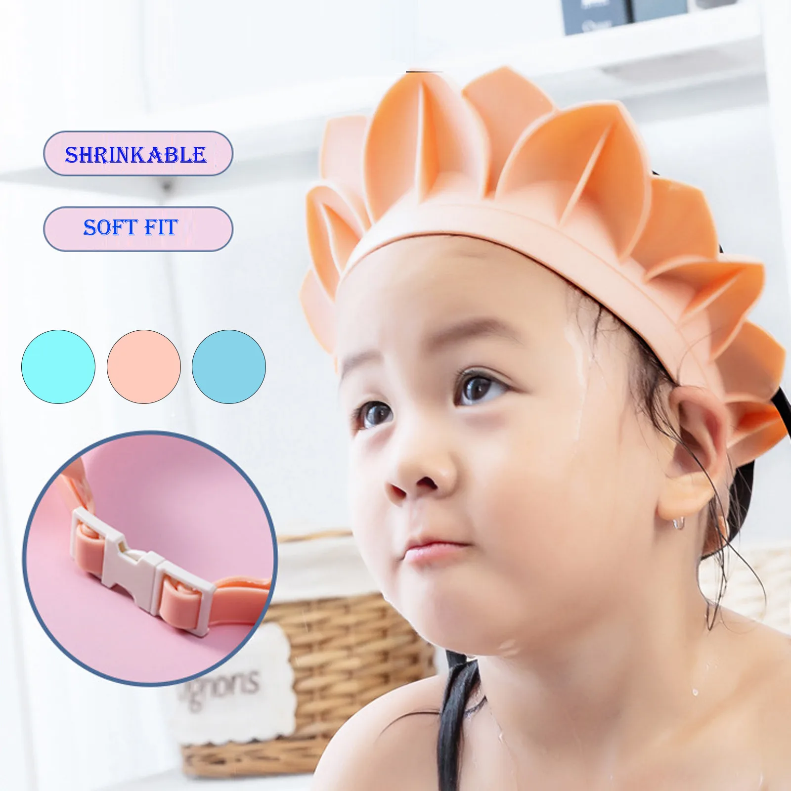 

New Kids Bath Visor Hat ,adjustable Baby Shower Cap Baby Silicone Cartoon Bathroom Ear Protection Adjustable Shower Ear Cap