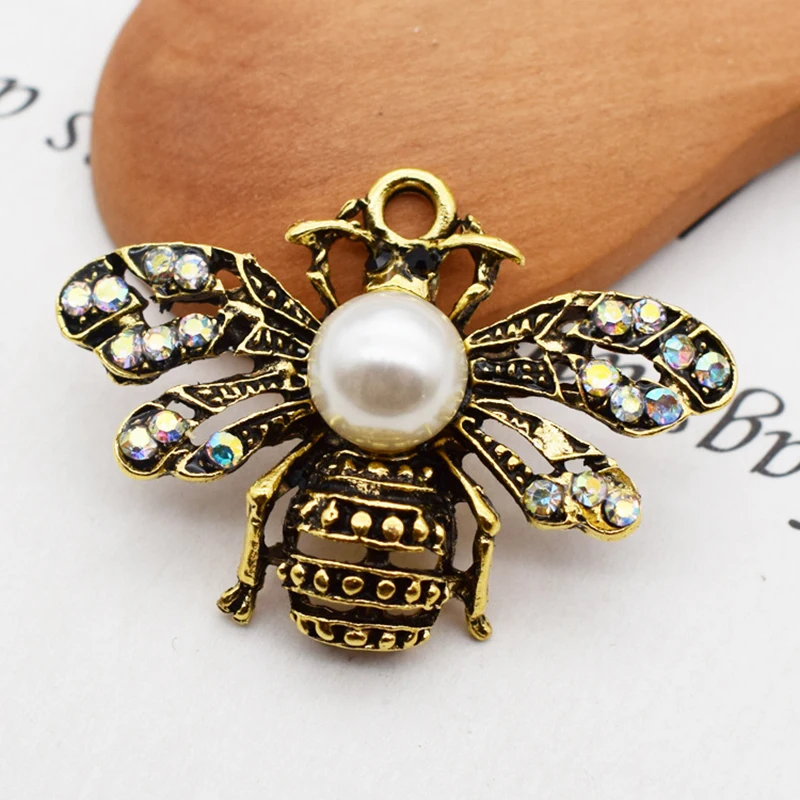 

2pcs/lot 35x25mm Antique Gold Bee Animal Cabochon Patch Alloy Charms For Diy Hair Jewelry Accessories Handmade Crafts Materials