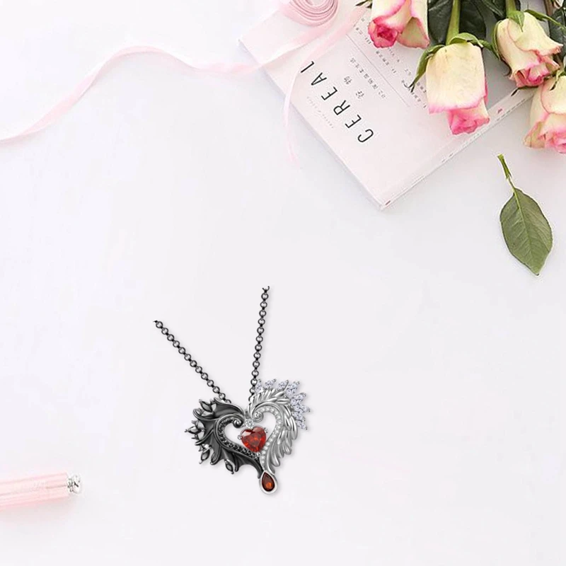 

Black Rose Gold Angle Devil Wings Pendant Necklace Stainless Steel Couples Heart Love Pendants Necklaces For Lover