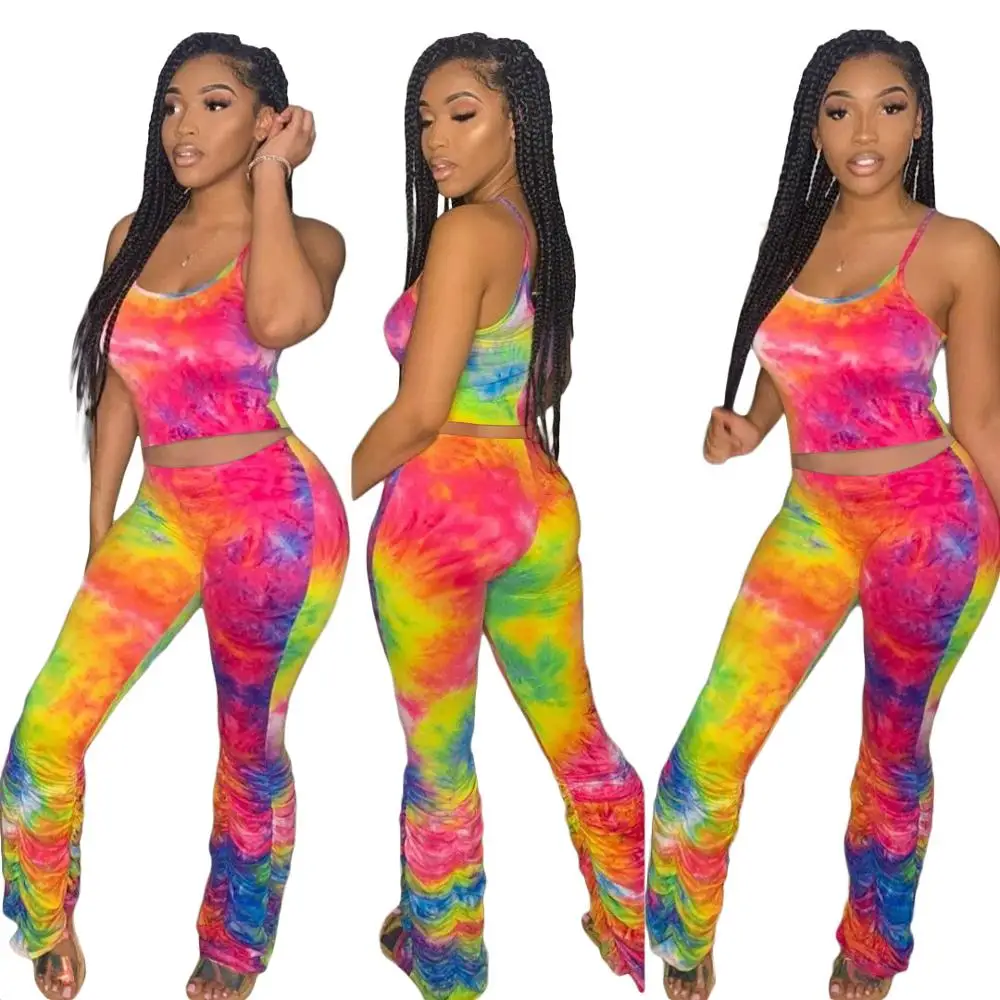 2020 Для женщин спортивные костюмы свободного покроя принт тай-дай укороченный