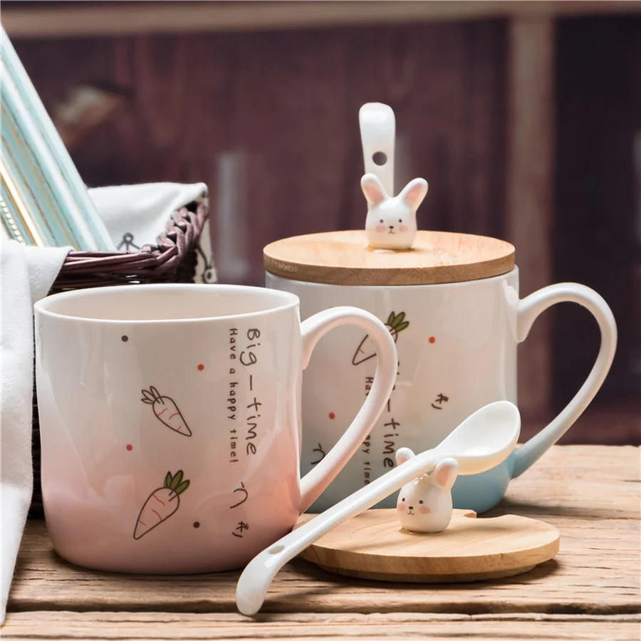 

Ceramic Mug with Lid Microwave Safe Cute Printed Japanese Tea Cup Lovely Water Cup Cartoon Mug Long Distance Relationship Gifts