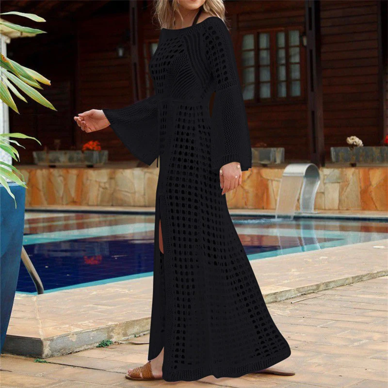 Женское пляжное платье-туника с высоким разрезом летняя пляжная одежда для