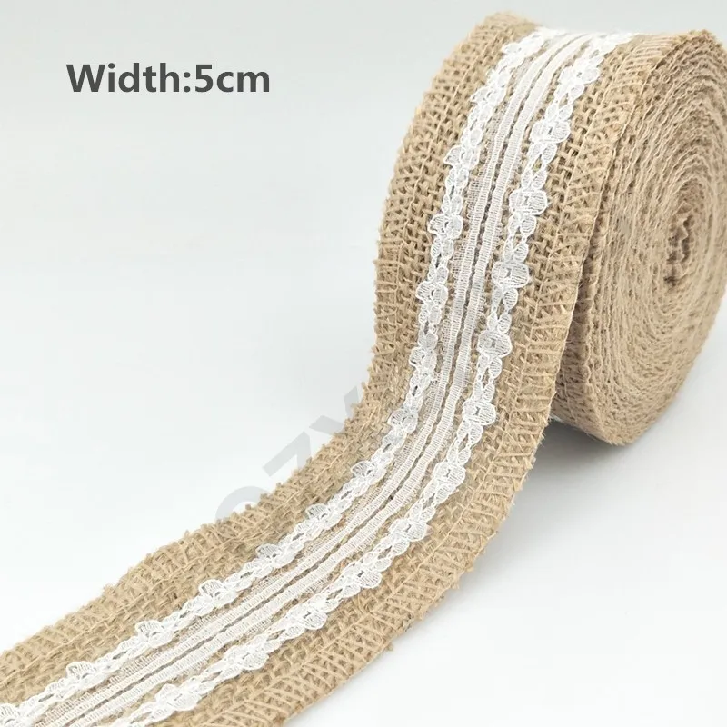 13 (5cm width ) Рождественский Декор, натуральная джутовая Мешковина, деревенская гессианская лента с кружевом шириной 5 см, украшение для свадебной вечеринки, кружевная отделка, сделай сам, AA7916 - Цвет: 13 (5cm width )
