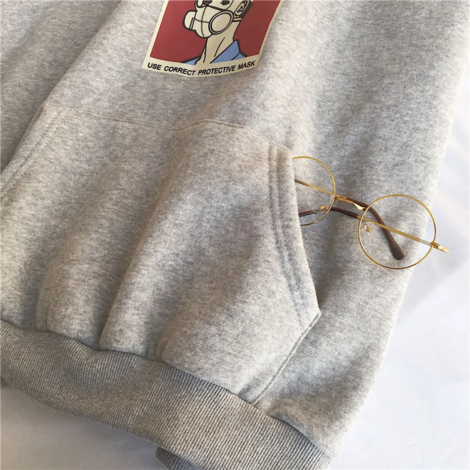 Женский осенне-зимний Hoddie свободная с печатью Hoddies Фиолетовый Тонкий пуловер Толстовка для девочек черный серый капюшон