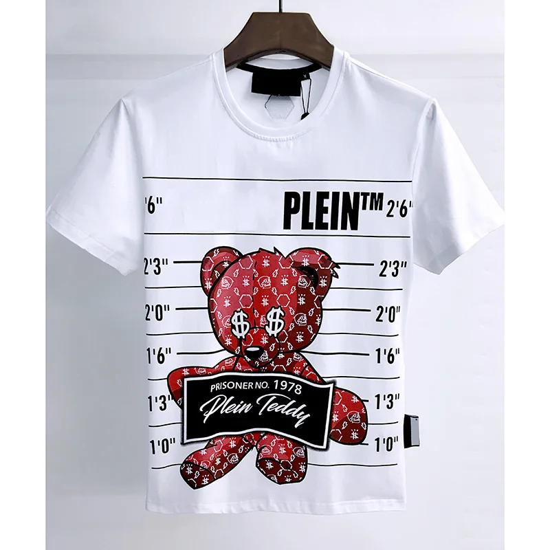 

New 2021 Men T-shirt Casual Vintage Button O-Neck Top Fashion Printed Tees Men Streetwear Pullover QP Philipp Plein Shirts Tops