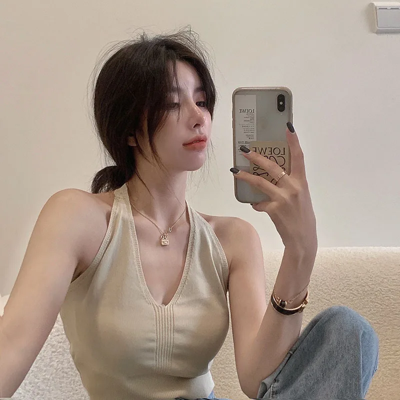 

Half-Open Women's Tube Top Tank Top Fashion Sexy Sleeveless Women's T-Shirt Summer Camis Knit Slim Thin Solid V Neck Vest