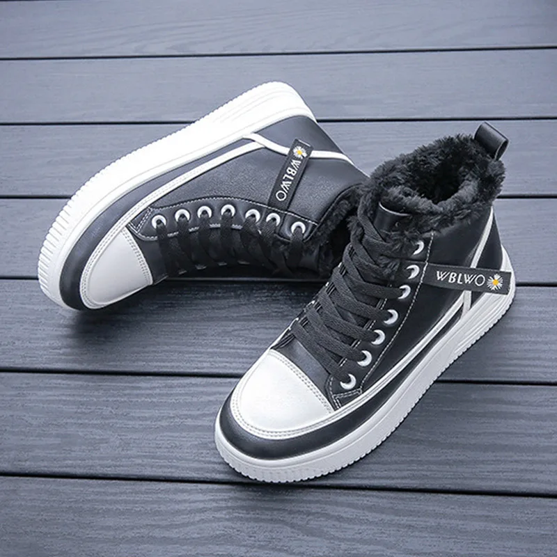 

Winter Sports Footwear Fashion High Gang Women Warm Plush Vulcanized Shoes PU Lace-Up Female Sneakers Leisure Outside Ladies