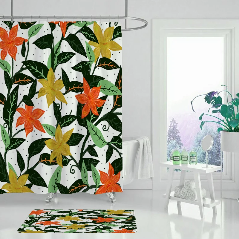 Занавеска для душа с принтом водонепроницаемая зеленая занавеска цветочным