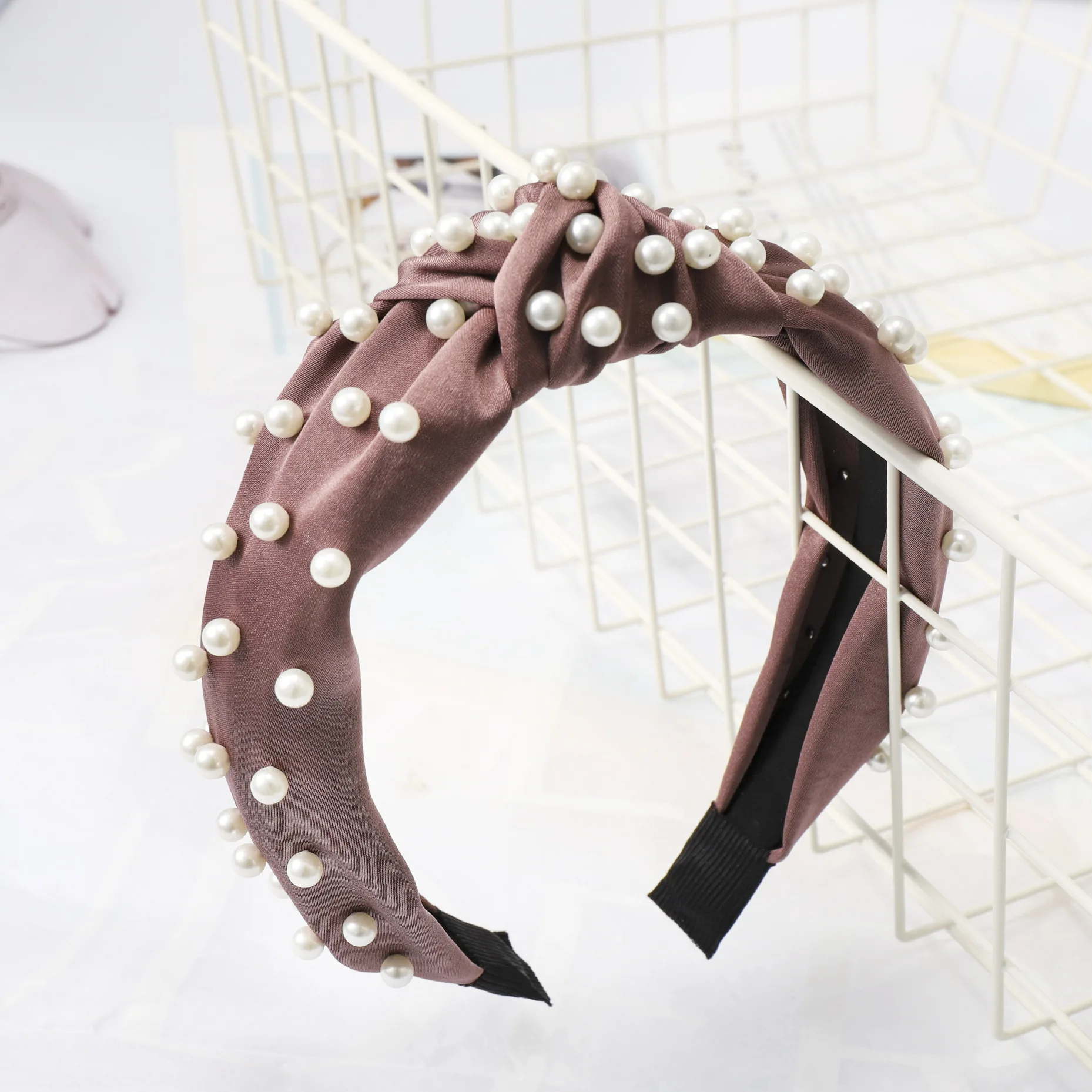 

CN Fashion Satin Knot Pearl Hairband Bow Simple Solid Color Headbands For Women Bezel Hairhoop Girls Headwear Hair Accessories
