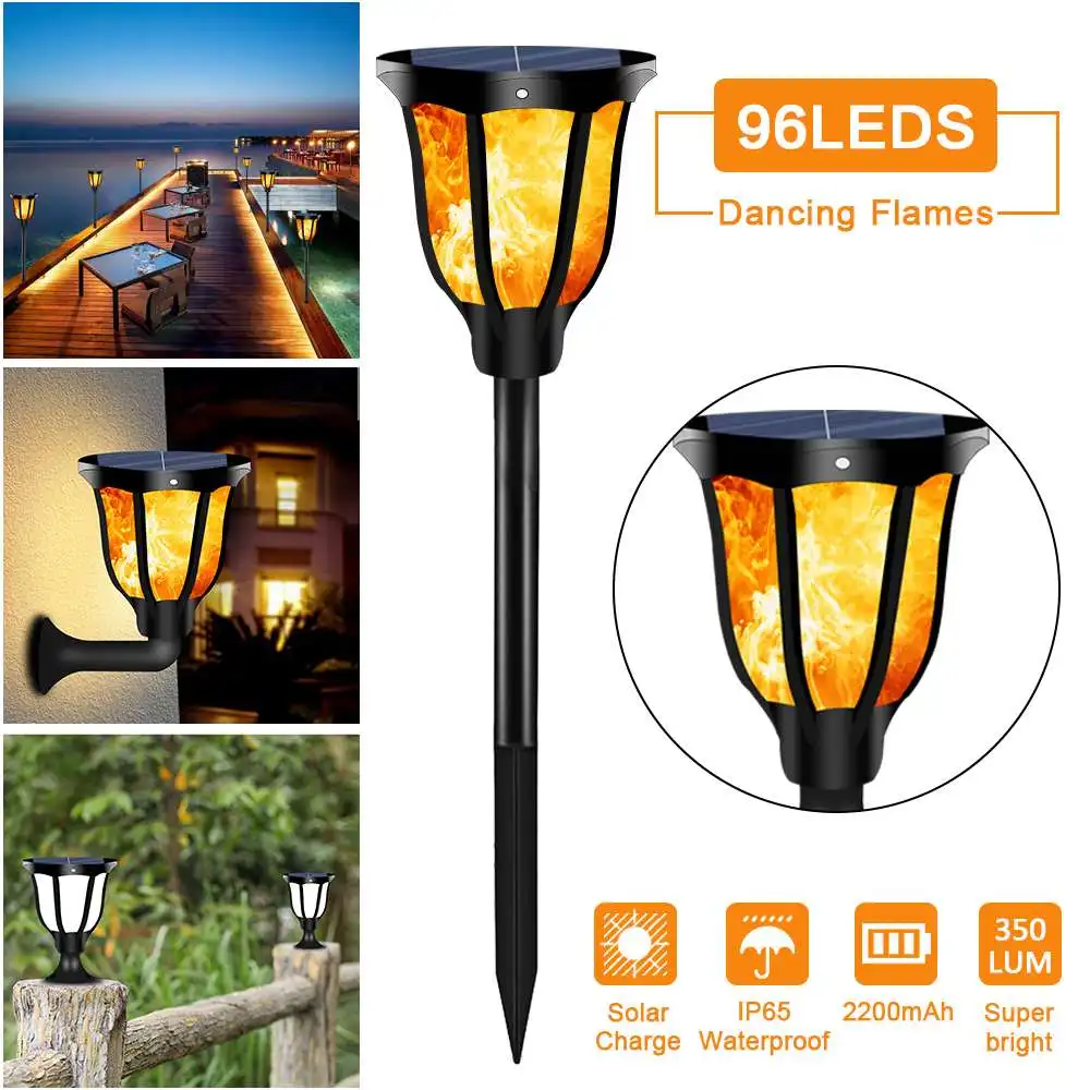 

96 Led Waterproof Flickering Flame Solar Torch Light 1/2pcs Outdoor Landscape Decoration Garden Lawn Lamp for Courtyard Balcony