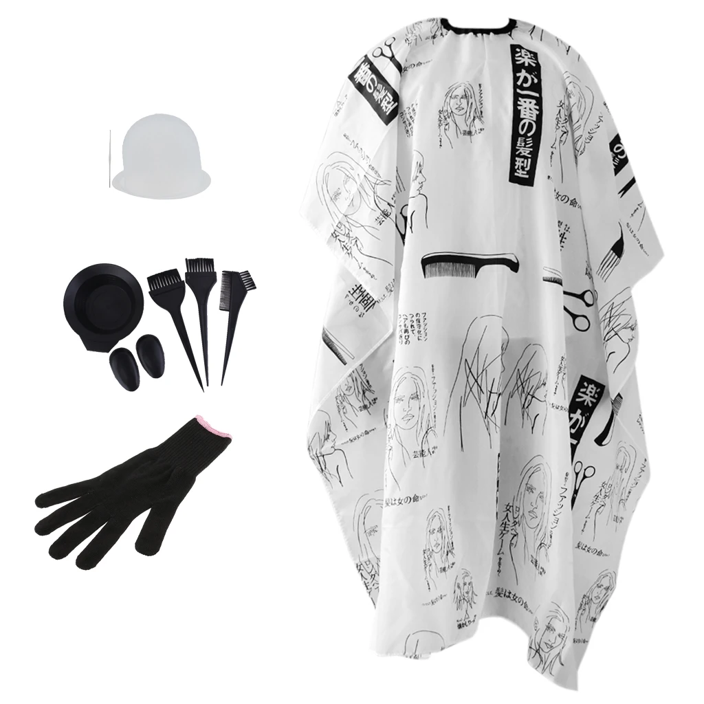 

8 Pieces DIY Barber Hair Dye Brush Mixing Bowl Tint Cap Cape Gown Glove Set