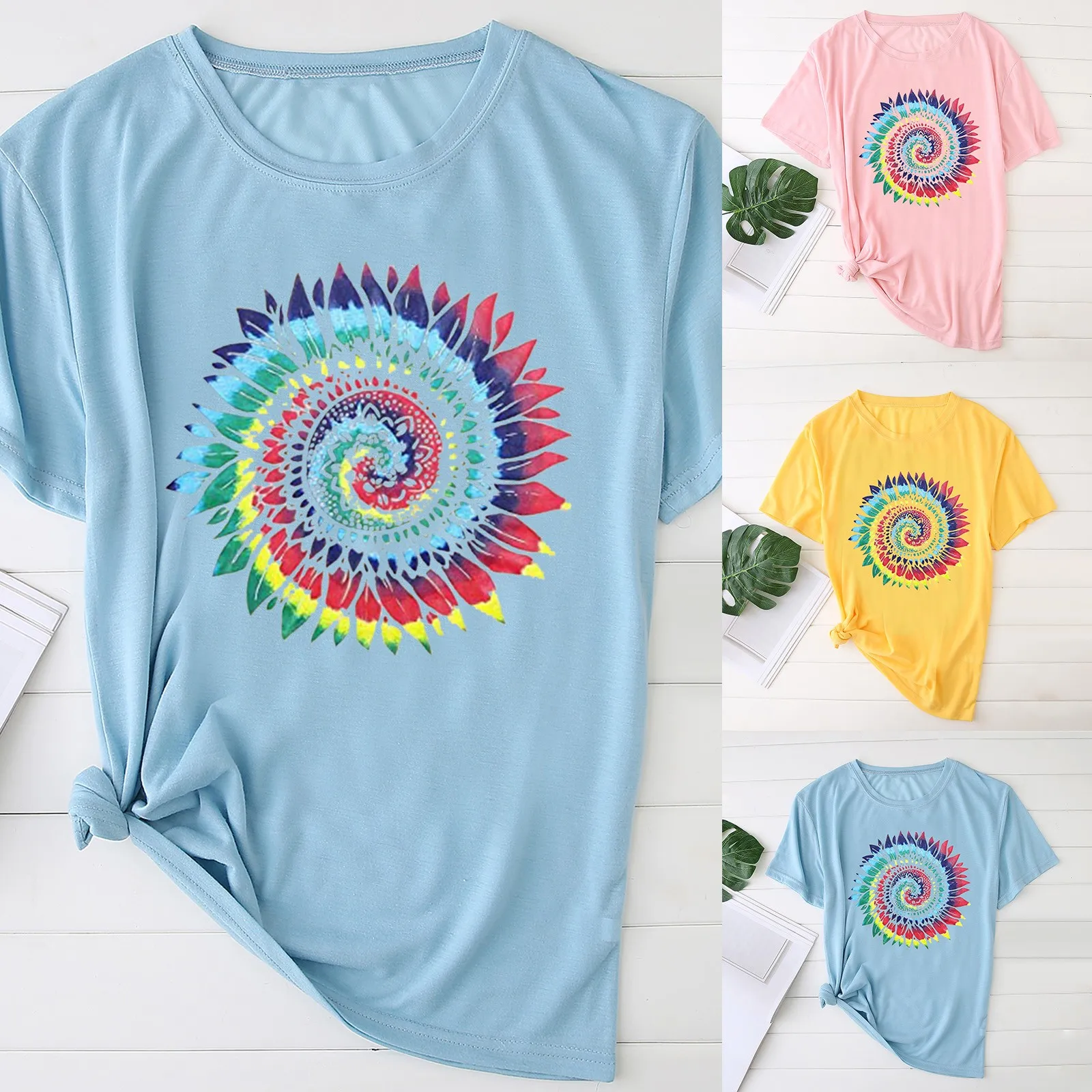 

SAGACE Fashionable Loose Macaron Color Women's Casual Print Round Neck Short-sleeved T-shirt Top Daily футболка 2021