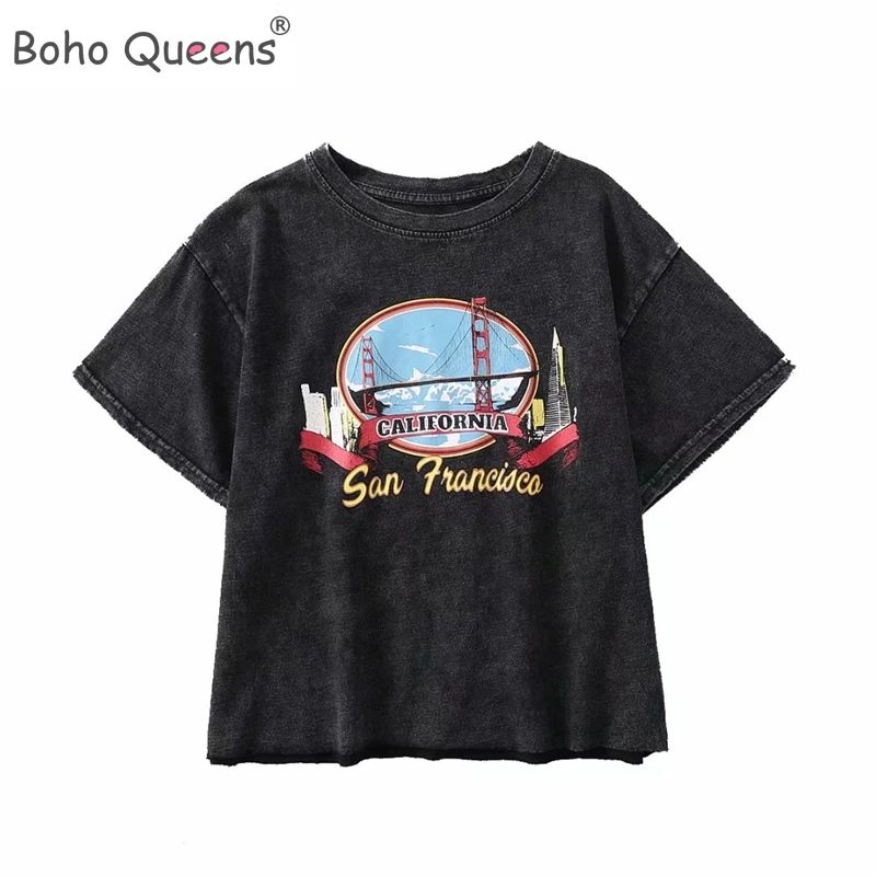 Boho Queens " женская футболка с коротким рукавом и изображением укороченная в стиле