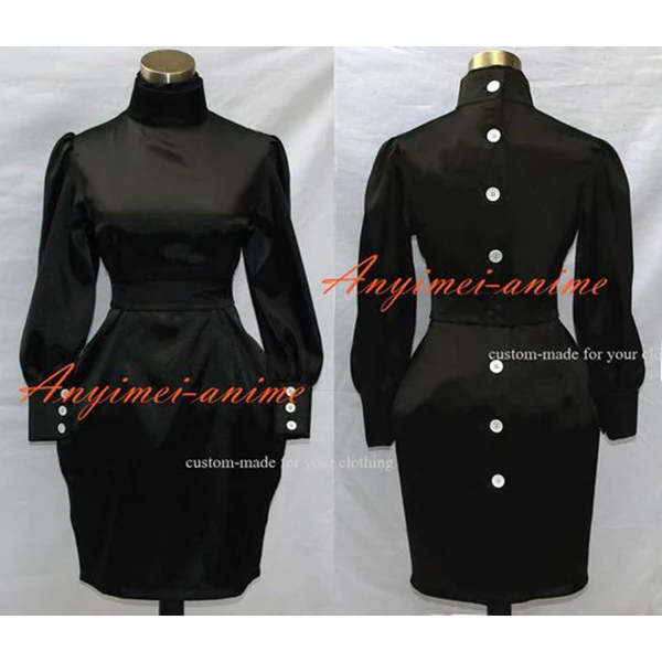 

Sissy Maid Gothic Lolita Black Satin Dress Cosplay Costume Custom-made[G500]