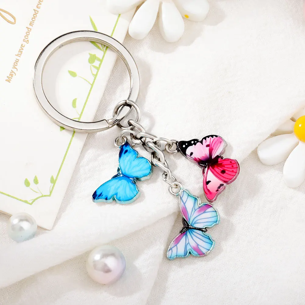 10PCS New Colorful Enamel Butterfly Keychain Insects For Women Car Purse Bag Rings Pendant Charms Accessories Jewelry Gifts | Украшения и