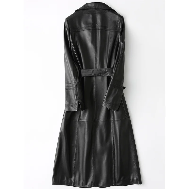 Женская ветровка из натуральной овечьей кожи длинное пальто-Тренч в Корейском