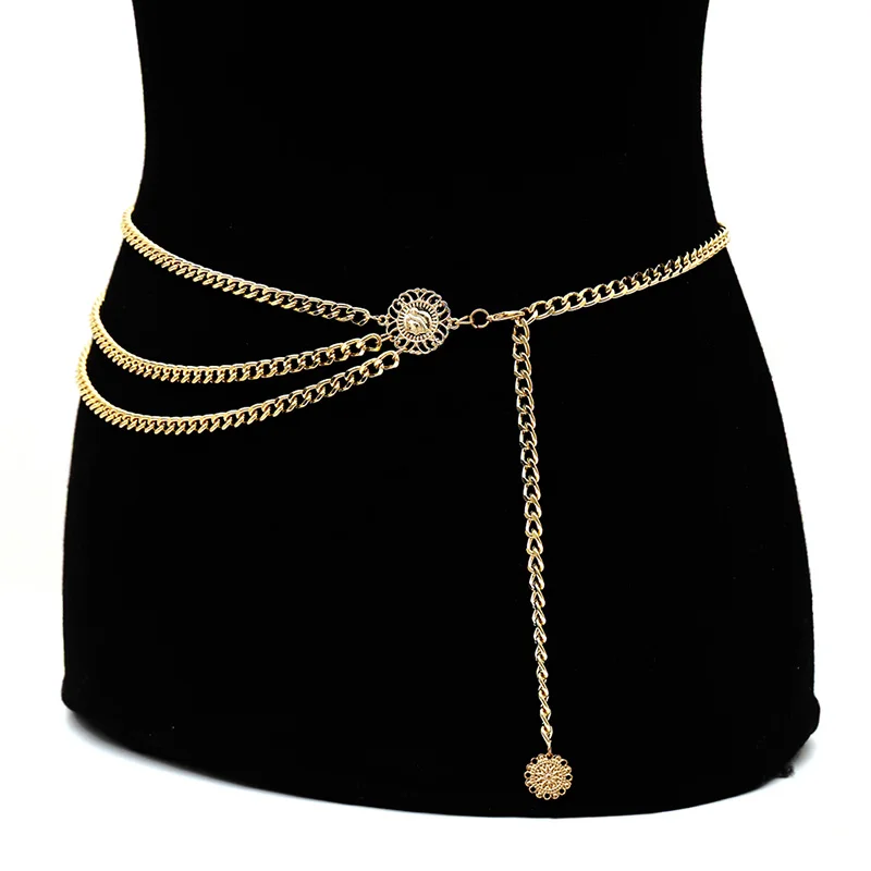 

Women Vintage Waist Chain Girls Ladies Elegant Gold Silver Color Slim Belt Hip Multi-layer Metal Punk Body Chains With Tassels