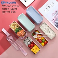 wheat straw lunch box portable three layer creative sealed lunch box microwave oven student compartment lunch box