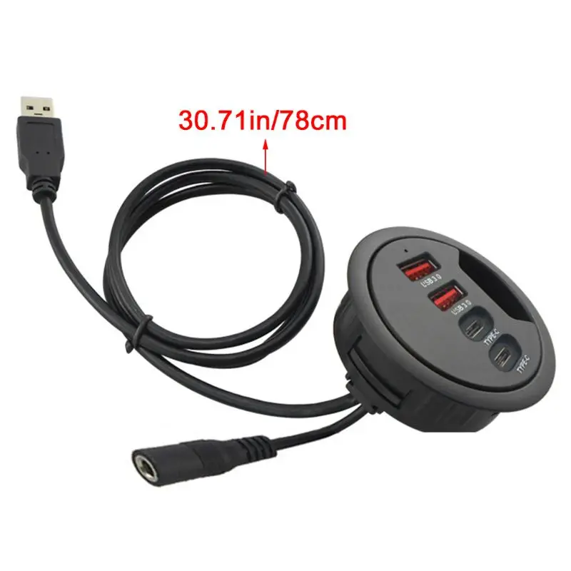 

Mounting In-Desk 4 Ports USB 3.0+Type C Hub Adapter Multi Splitter for PC Laptop