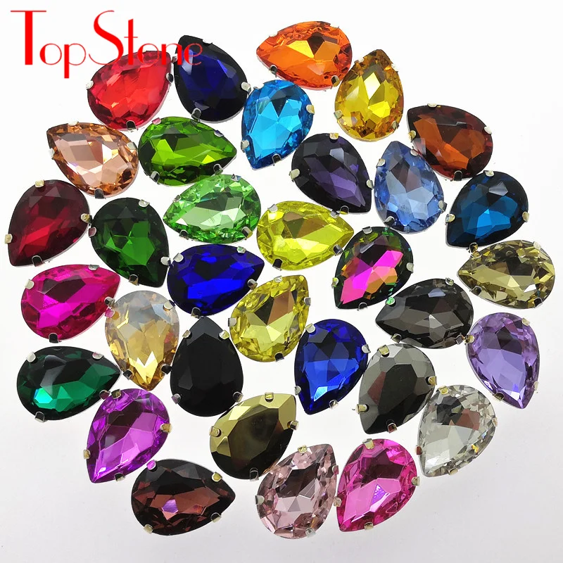 Стразы TopStone для шитья стеклянные стразы каплевидные камни в металлической