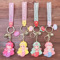 disney mermaid princess keychains cartoon silicone princess keyring female cute doll key chain couples gift bag pendant keychai