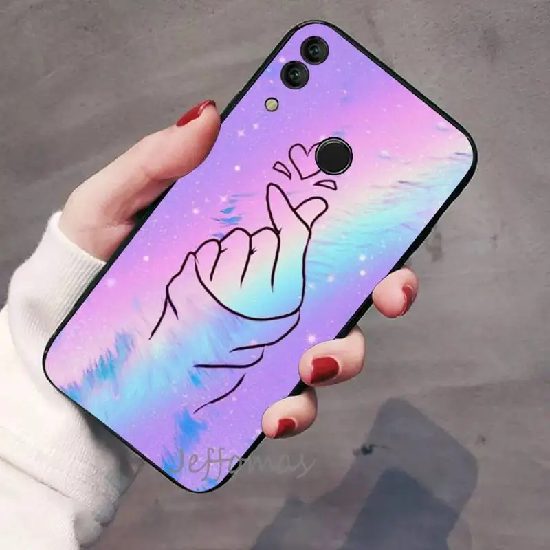 

Korean Finger Heart Love Phone Case For Huawei Honor 7C 7A 8X 8A 9 10 10i Lite 20 NOVA 3i 3e
