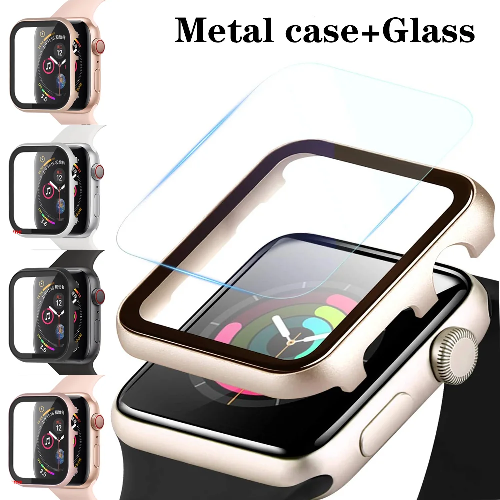 

Metal Case+Glass ForApple Watch Accessories Bumper+screen Protector Cover Apple Watch Case 44mm 40mm 42mm 38mm Serie 3 6 Se 5 4