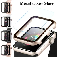 metal caseglass forapple watch accessories bumperscreen protector cover apple watch case 44mm 40mm 42mm 38mm serie 3 6 se 5 4