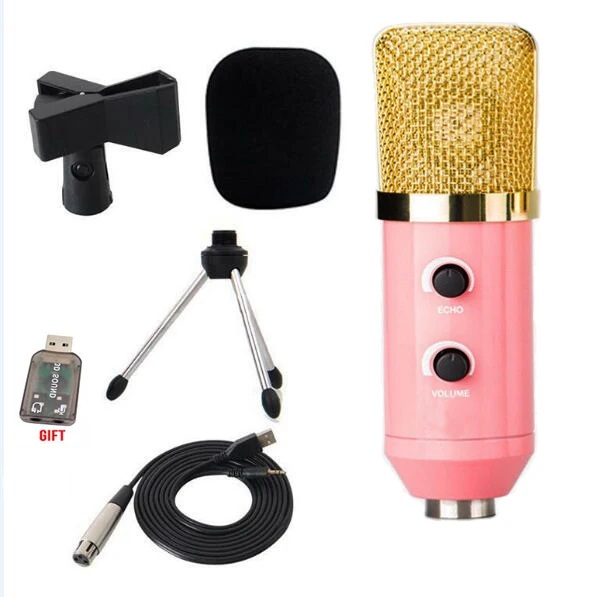 pink MK-F100TL проводной микрофон USB конденсаторный звукозаписывающий микрофон с подставкой для общения пение караоке ноутбук Skype - Цвет: pink