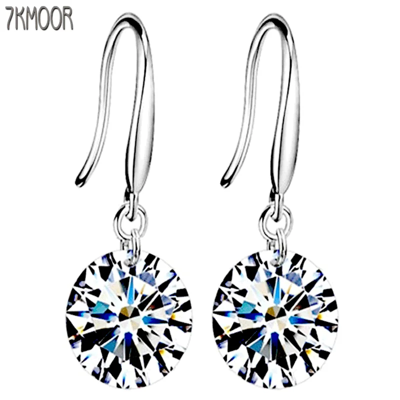 

7KMOOR New White Crystal Zircon Earrings Channel Brinco Circle Round Stud Earrings For Women 925 Silver Earrings Fashion Jewelry