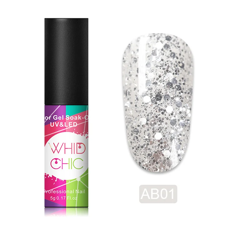 AB01 WHID CHIC 1 флакон 5 мл УФ-гель для ногтей Блестящий розовый синий золотой Блестящий цветной долговечный Гель-лак для ногтей - Цвет: AB01