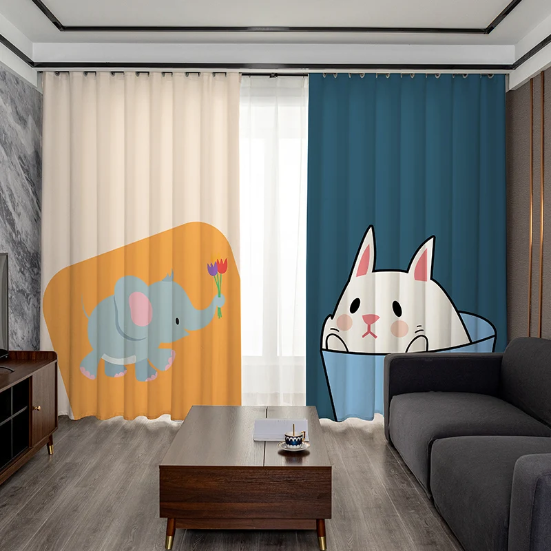 Good Quality Eco-friendly Polyester Material Fancy 3D Printed Rabbit Pattern Curtains For Girls Bedroom