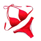 Женский раздельный купальник из двух предметов, комплект бикини, однотонный бюстгальтер с открытой спиной, пляжная одежда, пикантная летняя пляжная одежда, 38 #2020