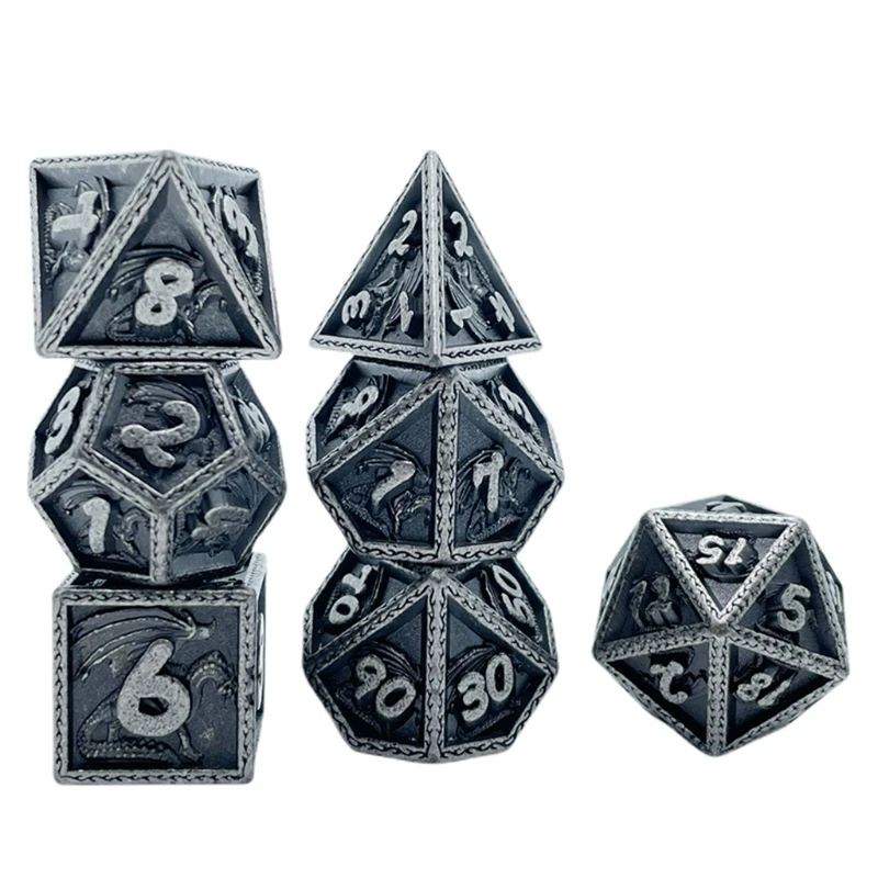 

7 Pcs/Set Metal Dice Multi-faceted Various Shapes Sculpture Digital Dice with Box for Club/Party/Family Game Accessories