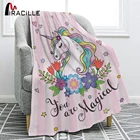 Милое фланелевое одеяло Miracille для девочек, с разноцветным принтом единорога, для дивана, телевизора, спальни, декоративное одеяло