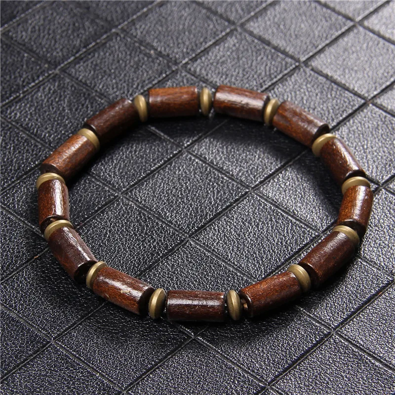 

Buddhism Tibetan White Agat Wooden Cylinder Bracelet Men Vintage Brown Bangel Women Handmade Jewelry Bronze Spacer Charm Pulsera