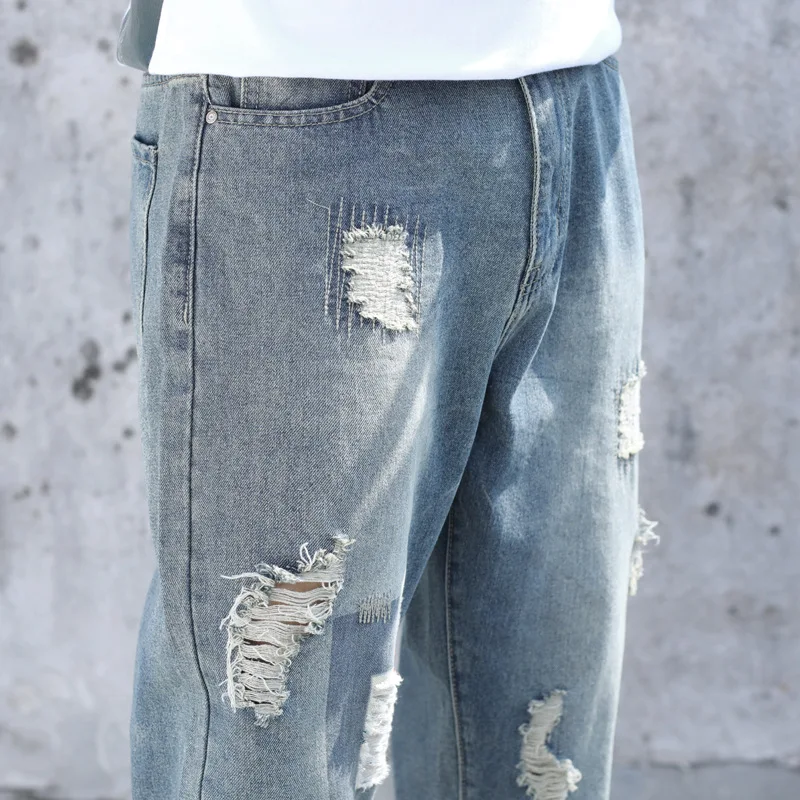 Мужские джинсы с дырками Zogaa свободные брюки в японском стиле ретро осенние до