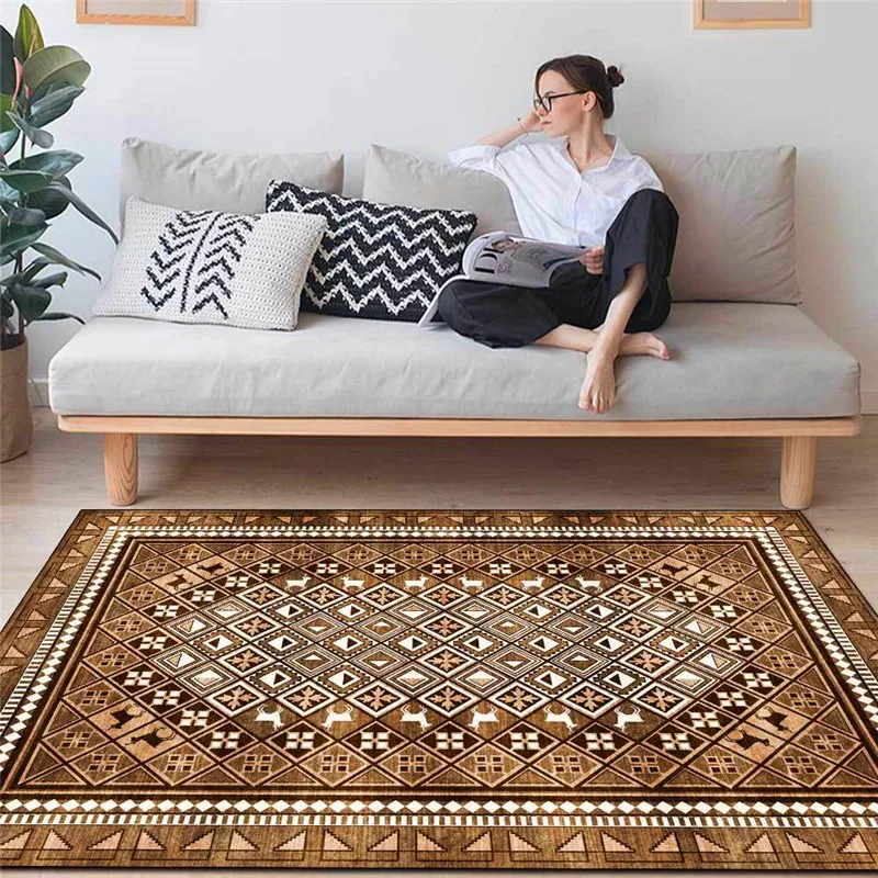 

Fashion European-Style Rug Ethnic-Style Brown Carpet Living Room Bedroom Bedside Carpet Kitchen Bathroom Floor Mat