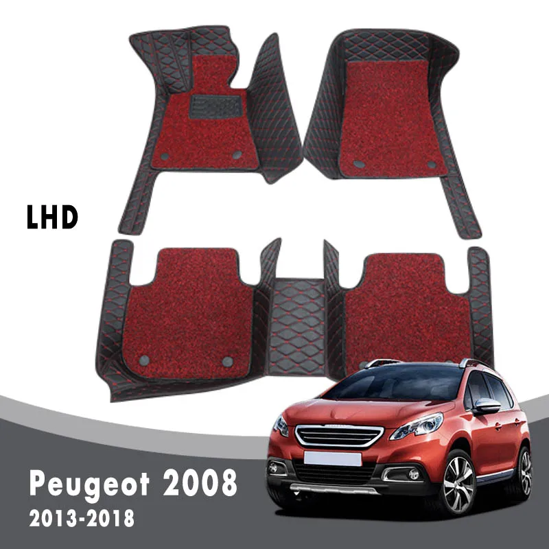 Auto Carpets Luxury Double Layer Wire Loop For Peugeot 2008 2019 2018 2017 2016 2015 2014 2013 Car Floor Mats Protector Covers