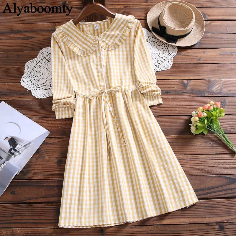 Женское платье в японском стиле преппи на осень весну с воротником Питер Пэн