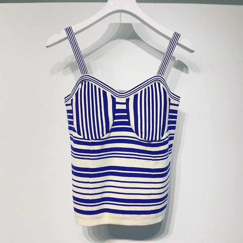 

2021 New Summer Striped Ladies Vest Casual High Quality Women Waistvest Slim Fashion Elegant Cotton Female Gilet T826