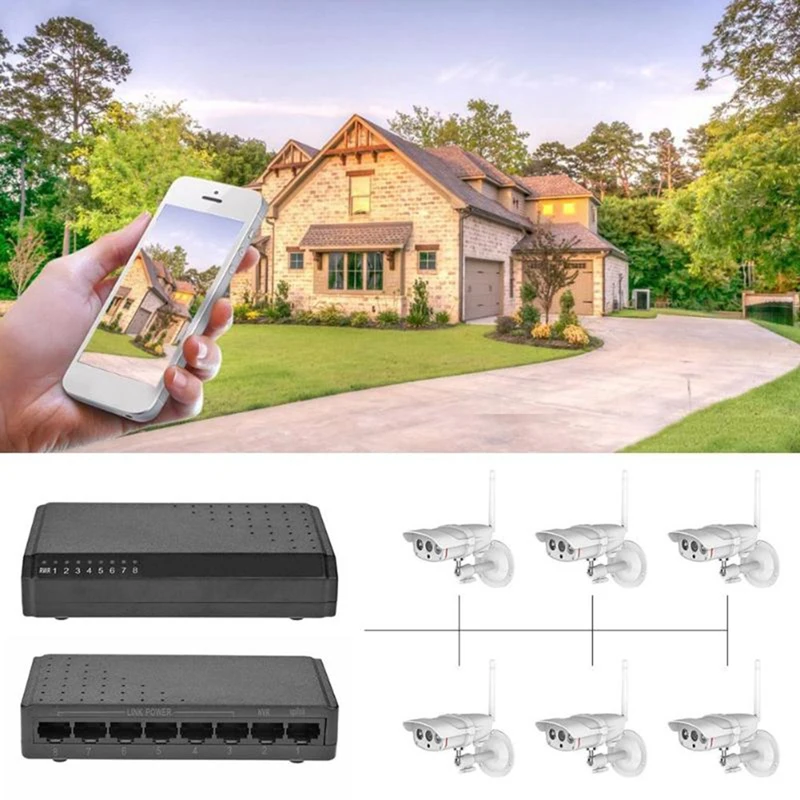 8 портов 6 + 2 POE выключатель инъектор Power over RJ45 Ethernet семейная сетевая система 10/100 м