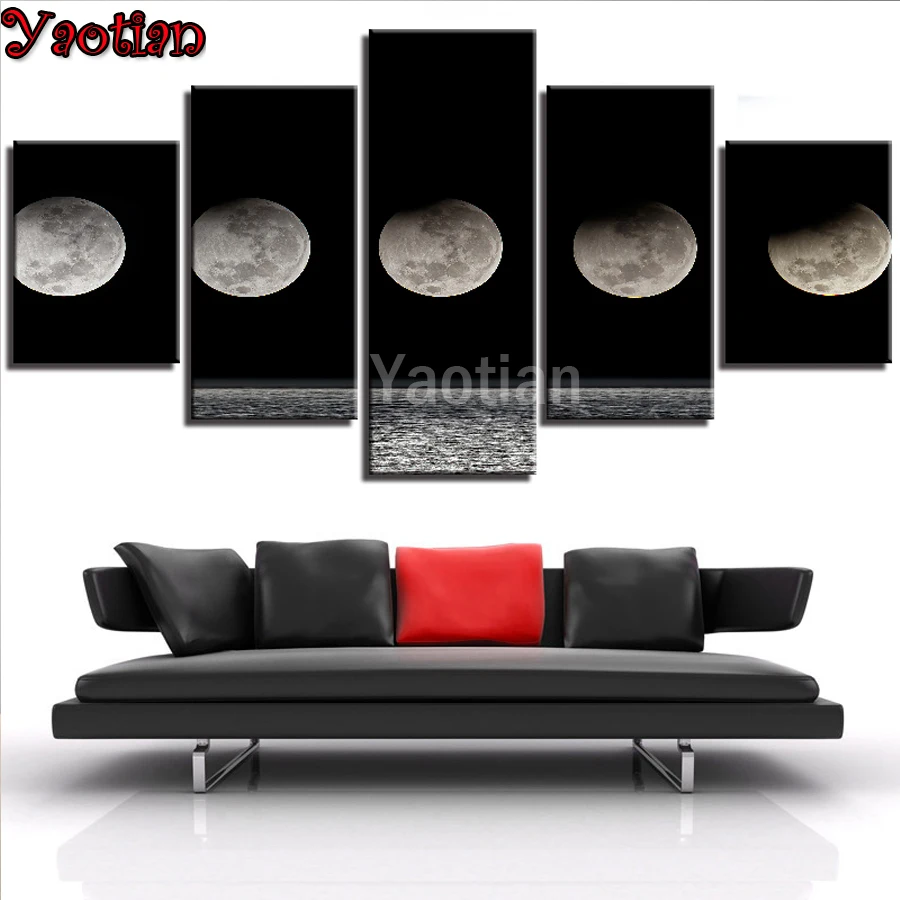 

5 Pieces Moon Seascape Diamond Painting,Cross Stitch,5D Diamond Embroidery Mosaic Picture Full Square/Round Diamond Art ,