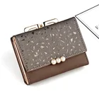 Кошелек женский короткий из искусственной кожи, с жемчужинами и отделением для монет