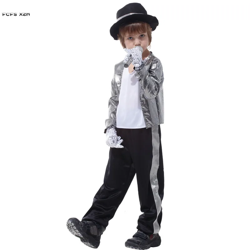 Серебристый крутой костюм Майка Джексона для мальчиков детский певицы на