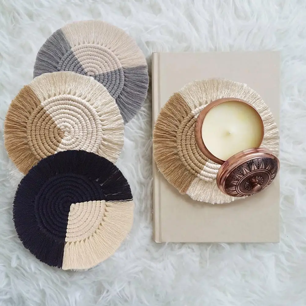 

New Cotton Weaving The Cup Mat Nordic Coaster Handwoven Heat Insulation Reusable Cup Pad Mat For Home Office Restaurant