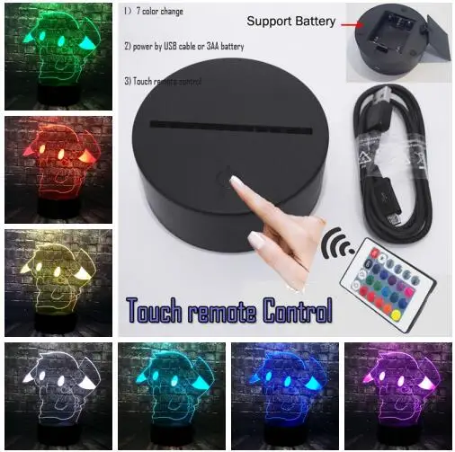 Remote 7 Color Покемон аниме Япония персонаж комиксов Пикачу милый 3D мультфильм светодиодный для украшения комнаты Настольный сон настроение Лава ночник Дети Рождественский подарок игрушка - Испускаемый цвет: Remote 7 Color