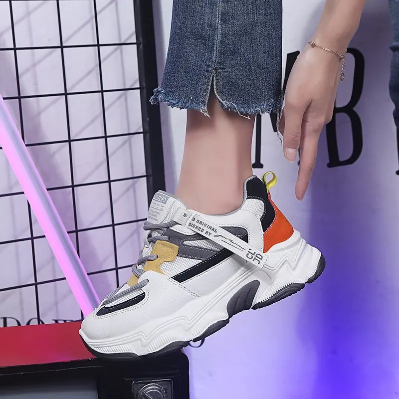 

2020 spring and autumn new fashion retro contrast color old shoes women's wild thick-soled increased sports casual shoes X388